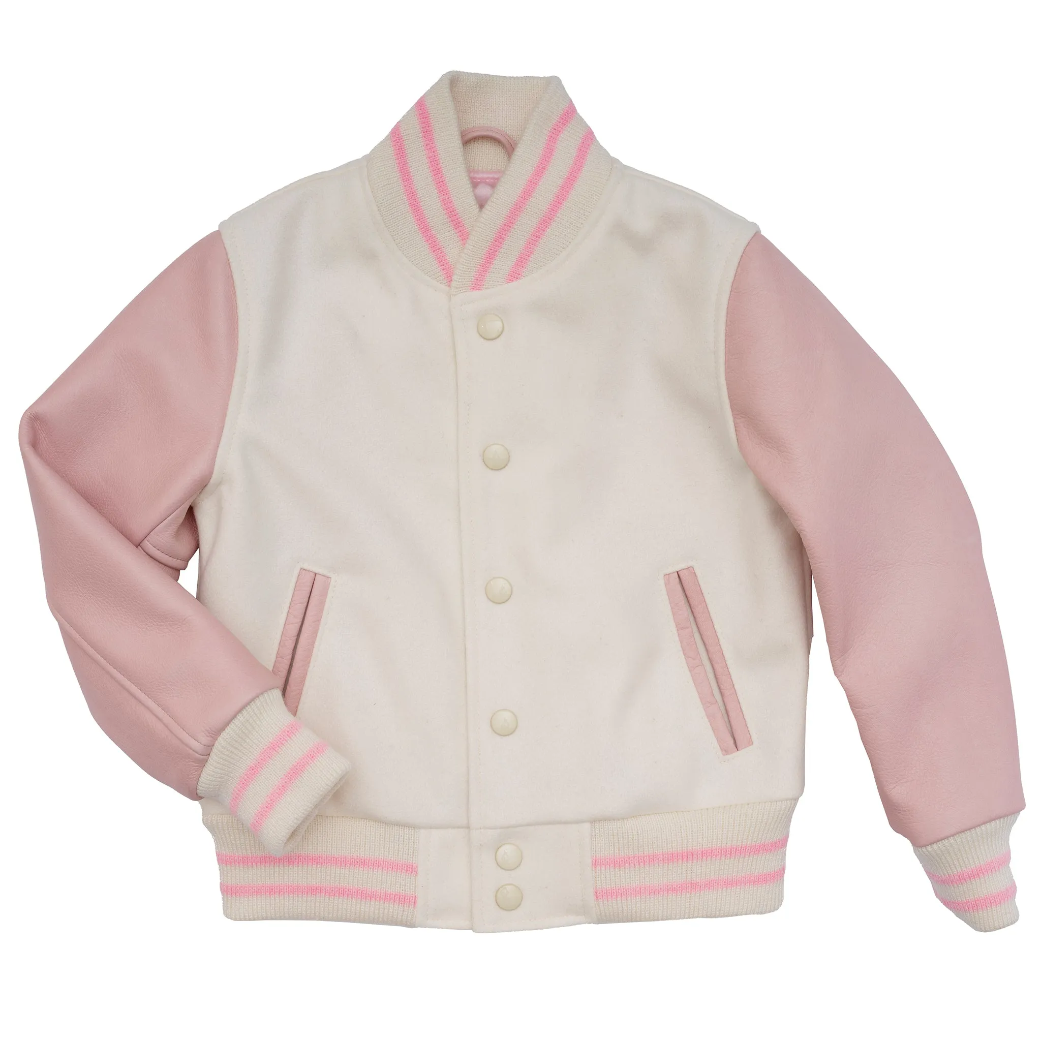 Natural/ Pink Kids Varsity Jacket