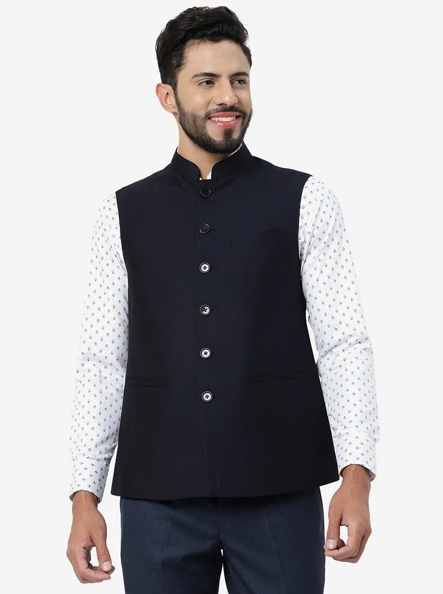 Navy Blue Checked Regular Fit Modi Jacket | JadeBlue