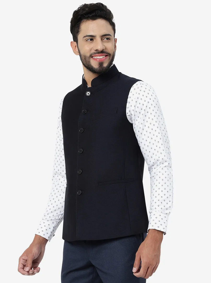 Navy Blue Checked Regular Fit Modi Jacket | JadeBlue