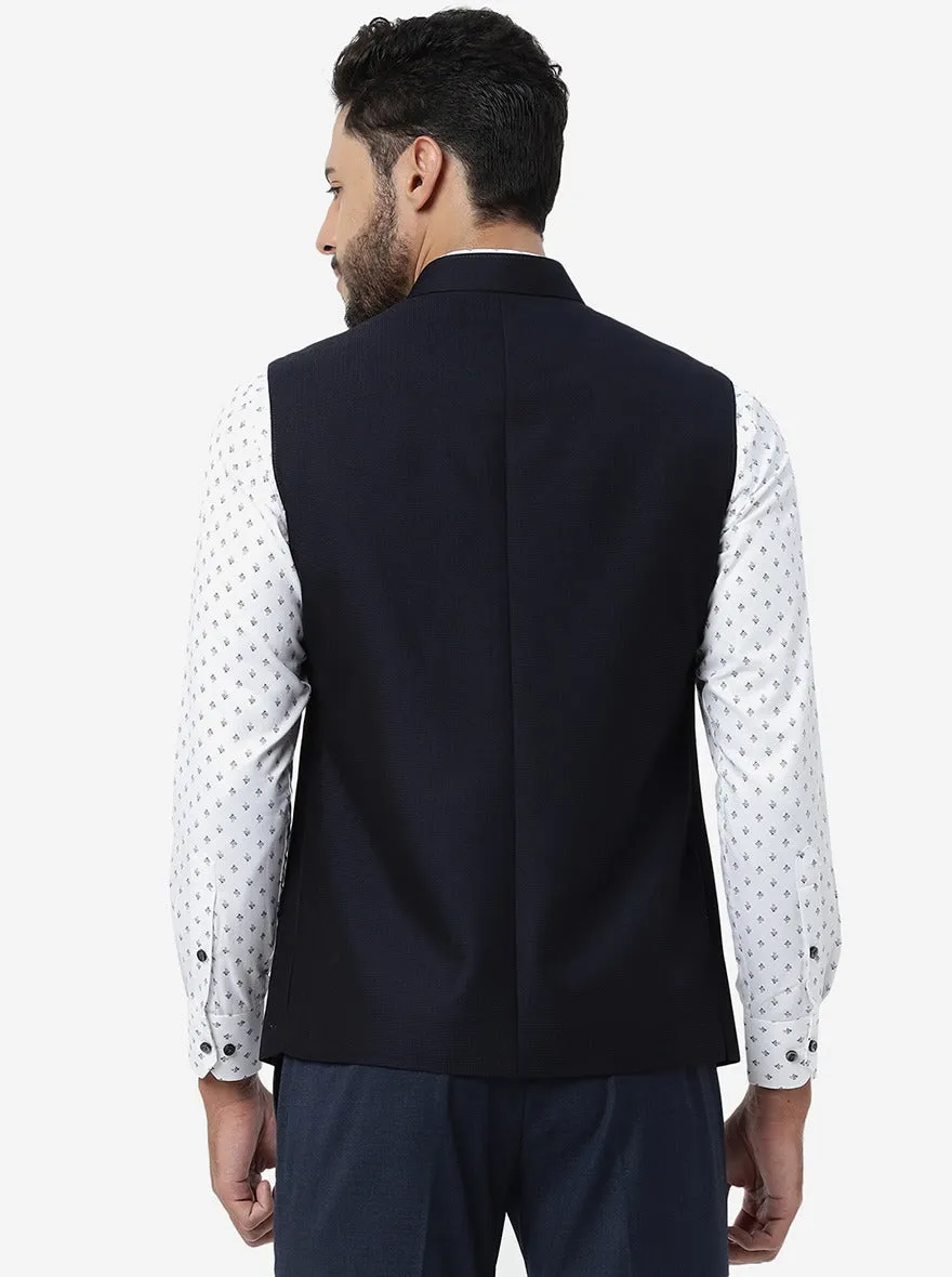 Navy Blue Checked Regular Fit Modi Jacket | JadeBlue