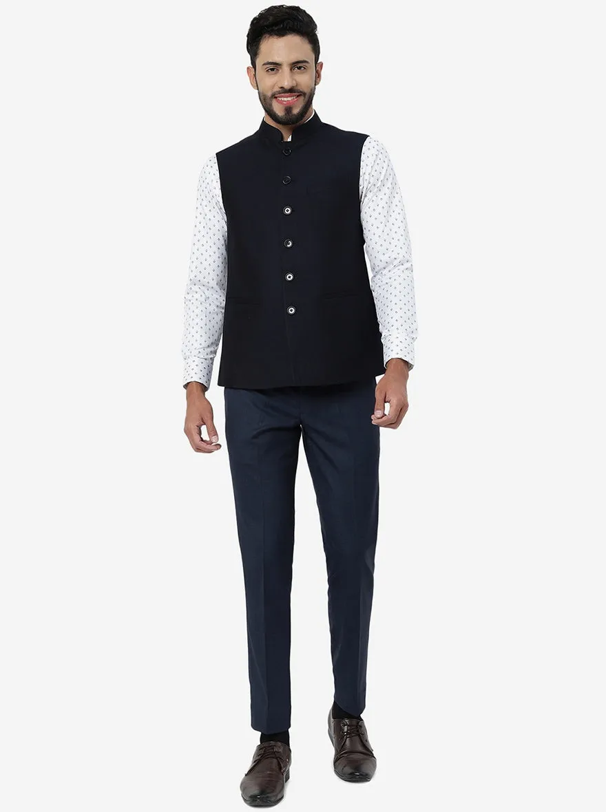 Navy Blue Checked Regular Fit Modi Jacket | JadeBlue