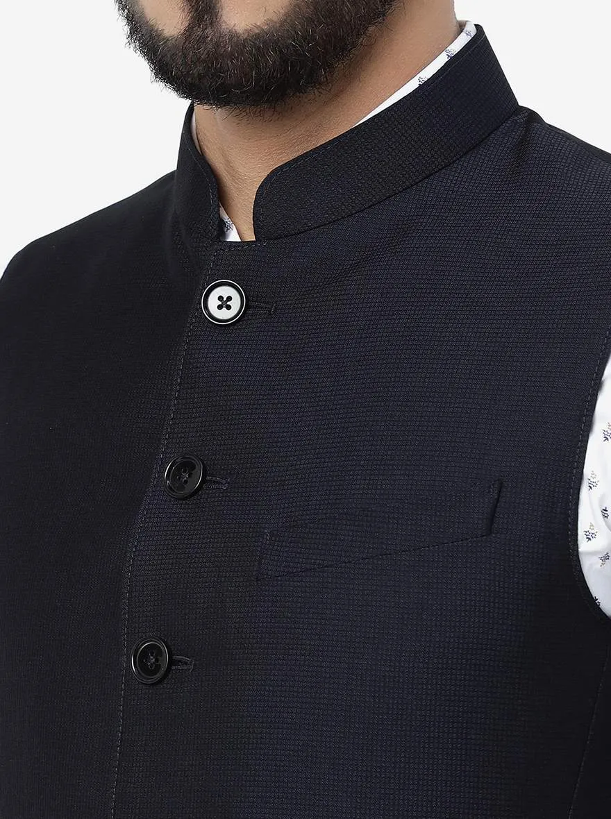 Navy Blue Checked Regular Fit Modi Jacket | JadeBlue