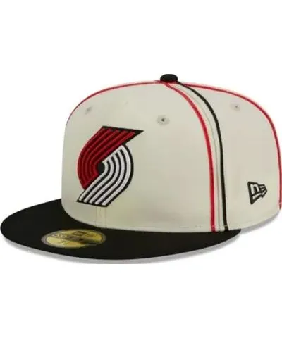 New Era Men's NBA Cream/Black Portland Trail Blazers Piping 2-Tone 59FIFTY Fitted Hat