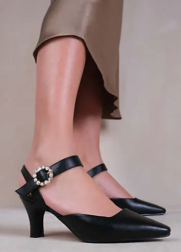 New Form Black Wide Fit Diamante Buckle Detail Court Shoes by Where’s That From | Look Again