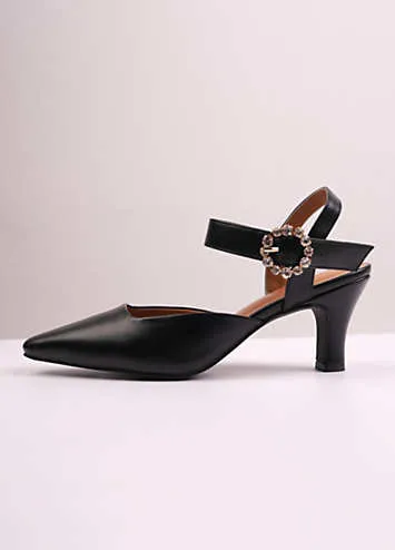 New Form Black Wide Fit Diamante Buckle Detail Court Shoes by Where’s That From | Look Again