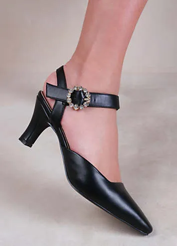 New Form Black Wide Fit Diamante Buckle Detail Court Shoes by Where’s That From | Look Again