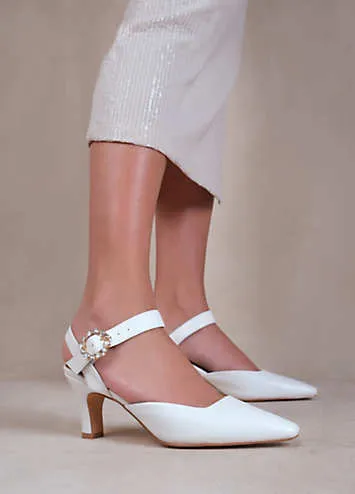 New Form White Wide Fit Diamante Buckle Detail Court Shoes by Where’s That From | Look Again