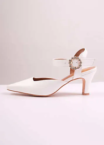 New Form White Wide Fit Diamante Buckle Detail Court Shoes by Where’s That From | Look Again