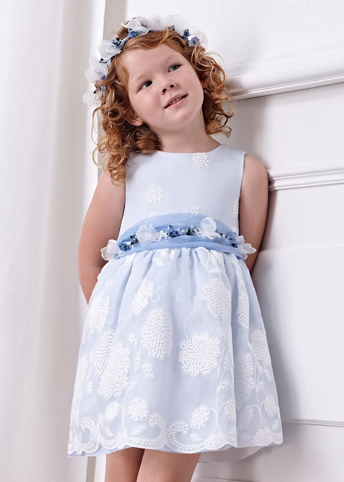 Organza embroidered dress - Sky blue