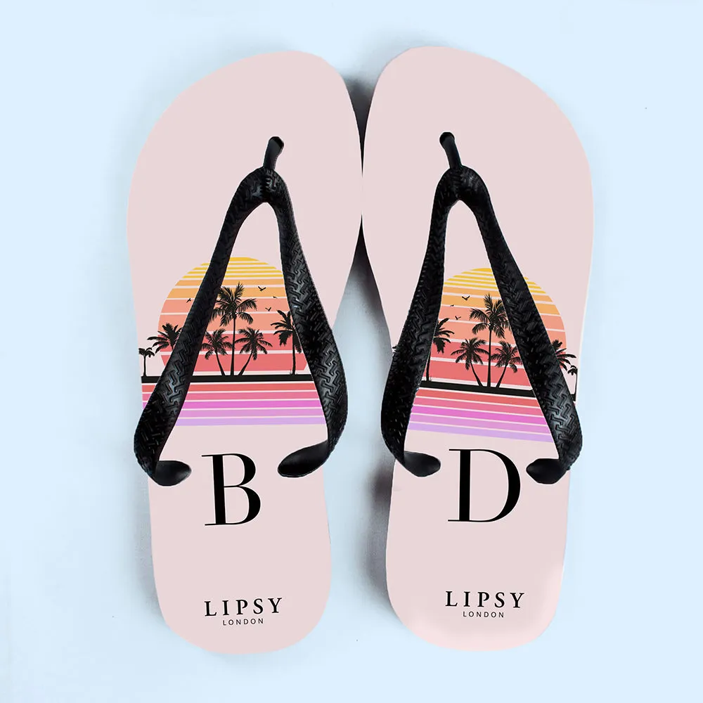 Personalised Lipsy Palm Tree Sunrise Flip Flops by Treat Republic