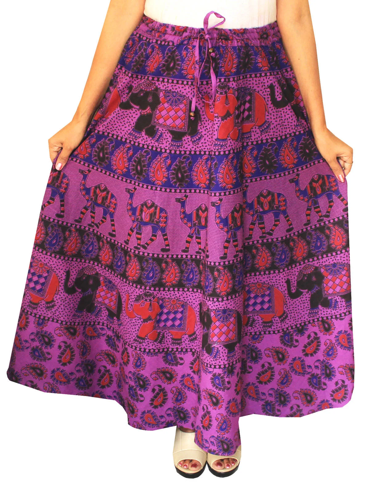 Printed Cotton Womens Long Skirt Indian Clothing (Purple)