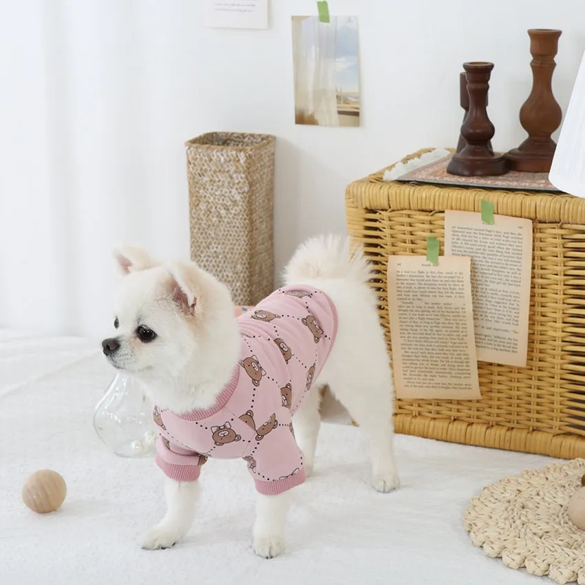 R logo Cute Bear Patterned Dogs Clothes Casual Comfortable Clothing Korean Designers Apparel Outfits Pets Knit Banding