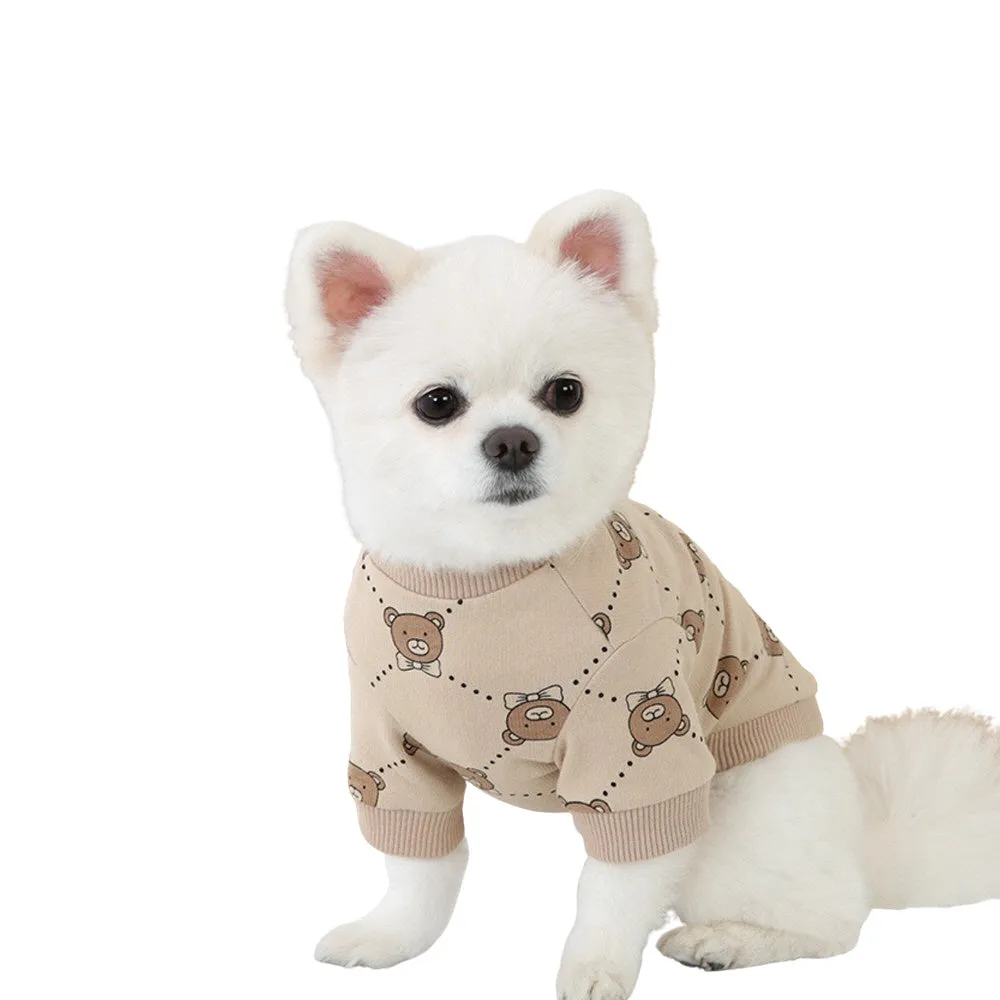 R logo Cute Bear Patterned Dogs Clothes Casual Comfortable Clothing Korean Designers Apparel Outfits Pets Knit Banding