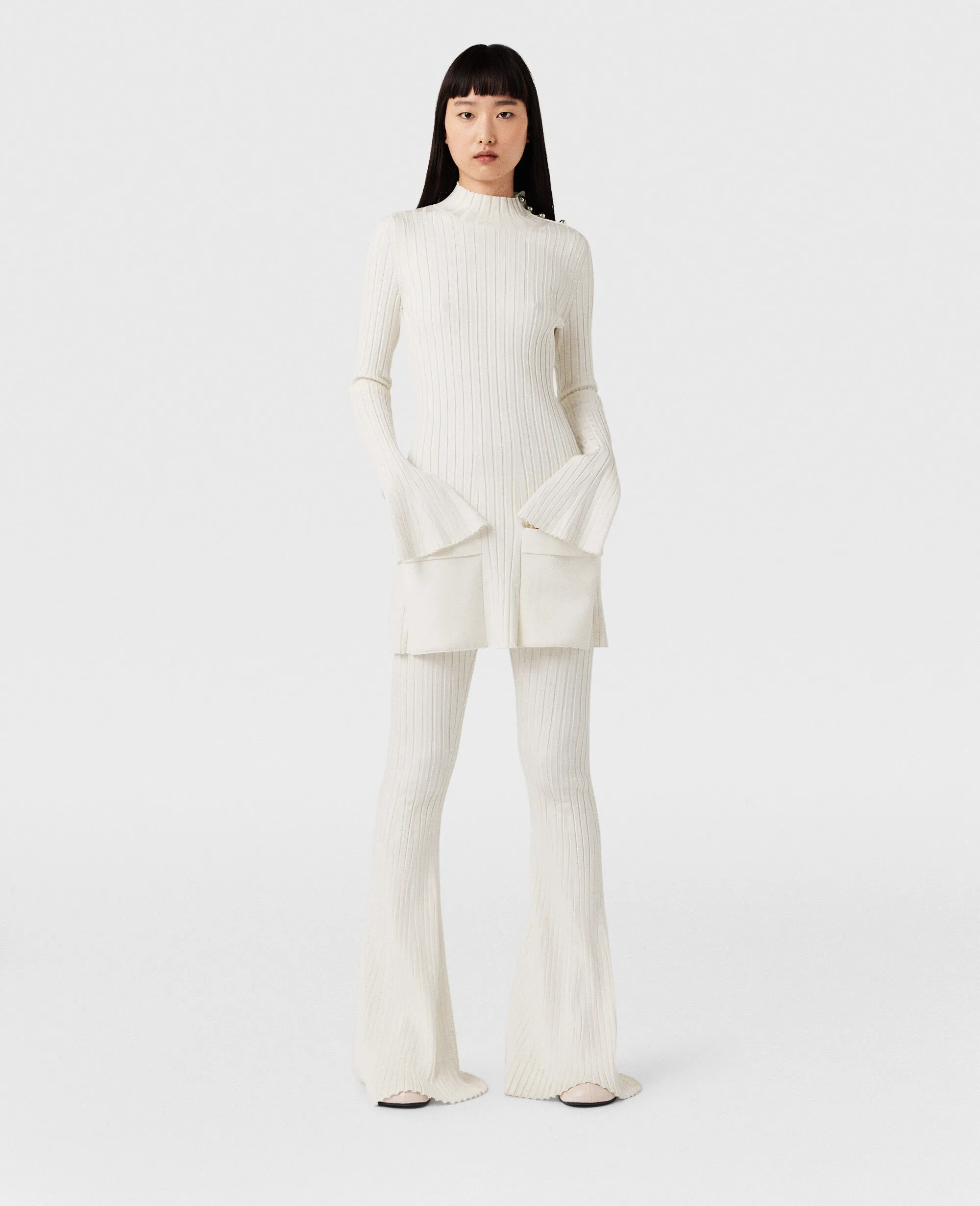 Ribbed Mid-Rise Flared Pants