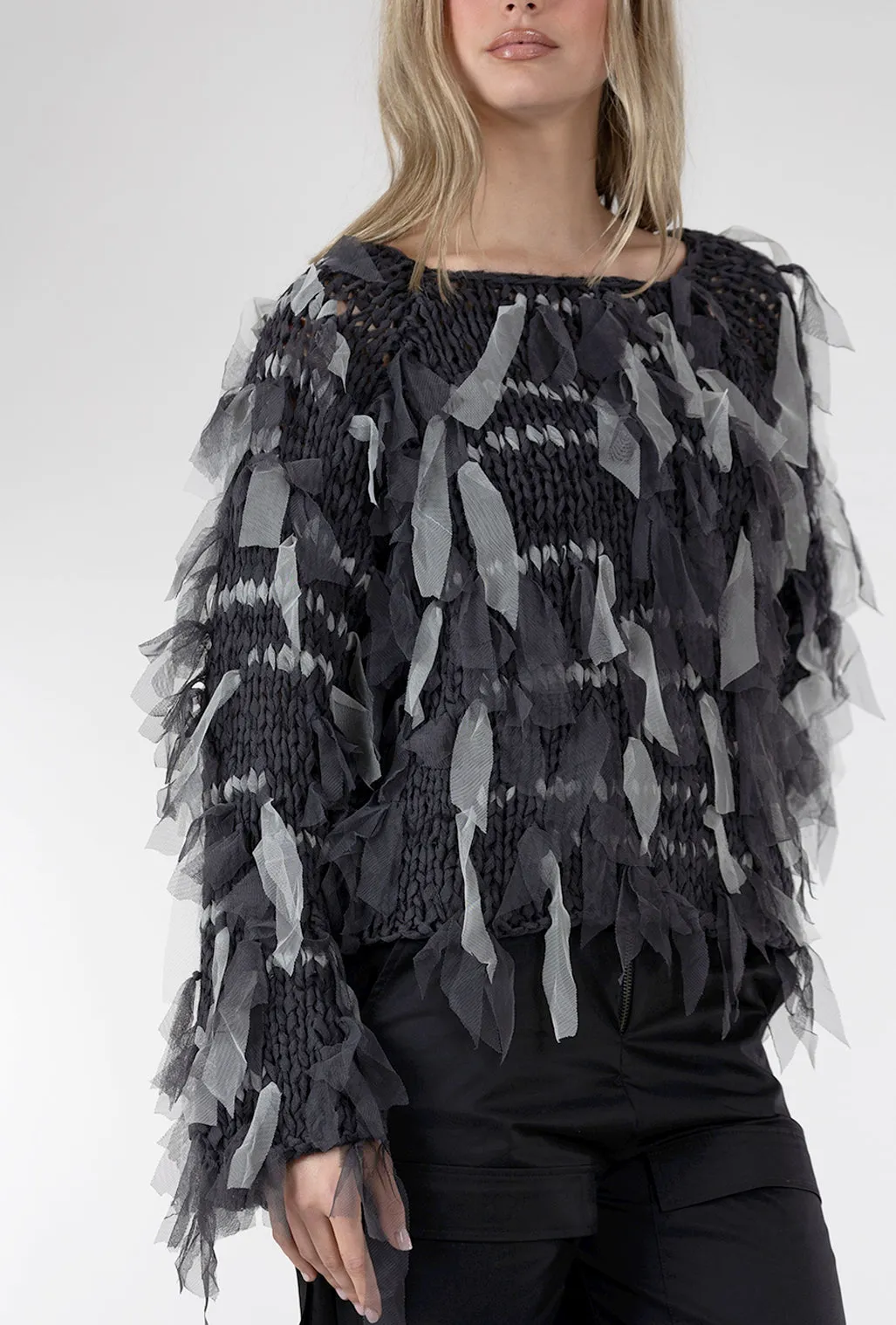 Ribbon Bedecked Sweater, Anthracite