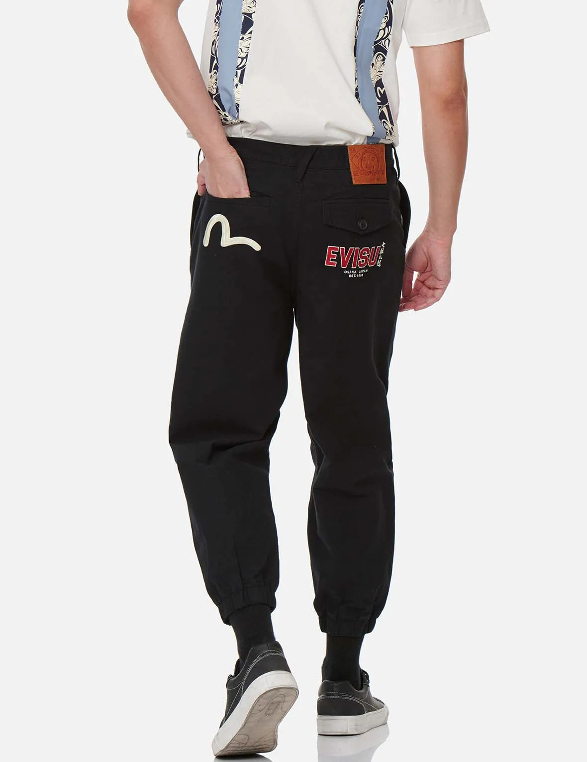 Seagull and Logo Embroidery Woven Jogger Pants