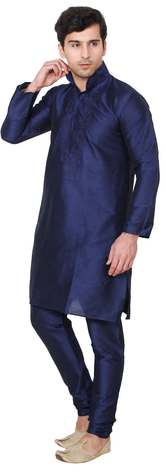 Silk Embroidered Mens Kurta Pajama India Clothing (Blue)