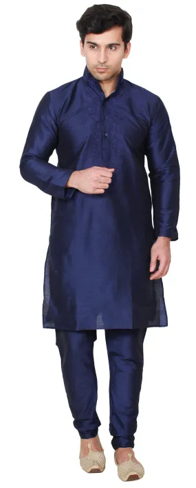 Silk Embroidered Mens Kurta Pajama India Clothing (Blue)