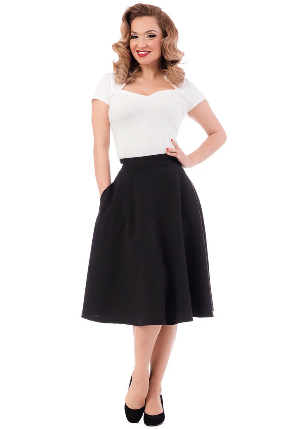 Steady Clothing High Waist Thrills 50's Swing Skirt Black