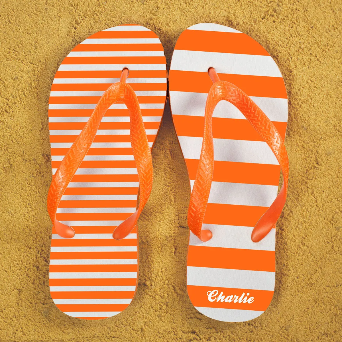 Striped Personalised Flip Flops in Orange