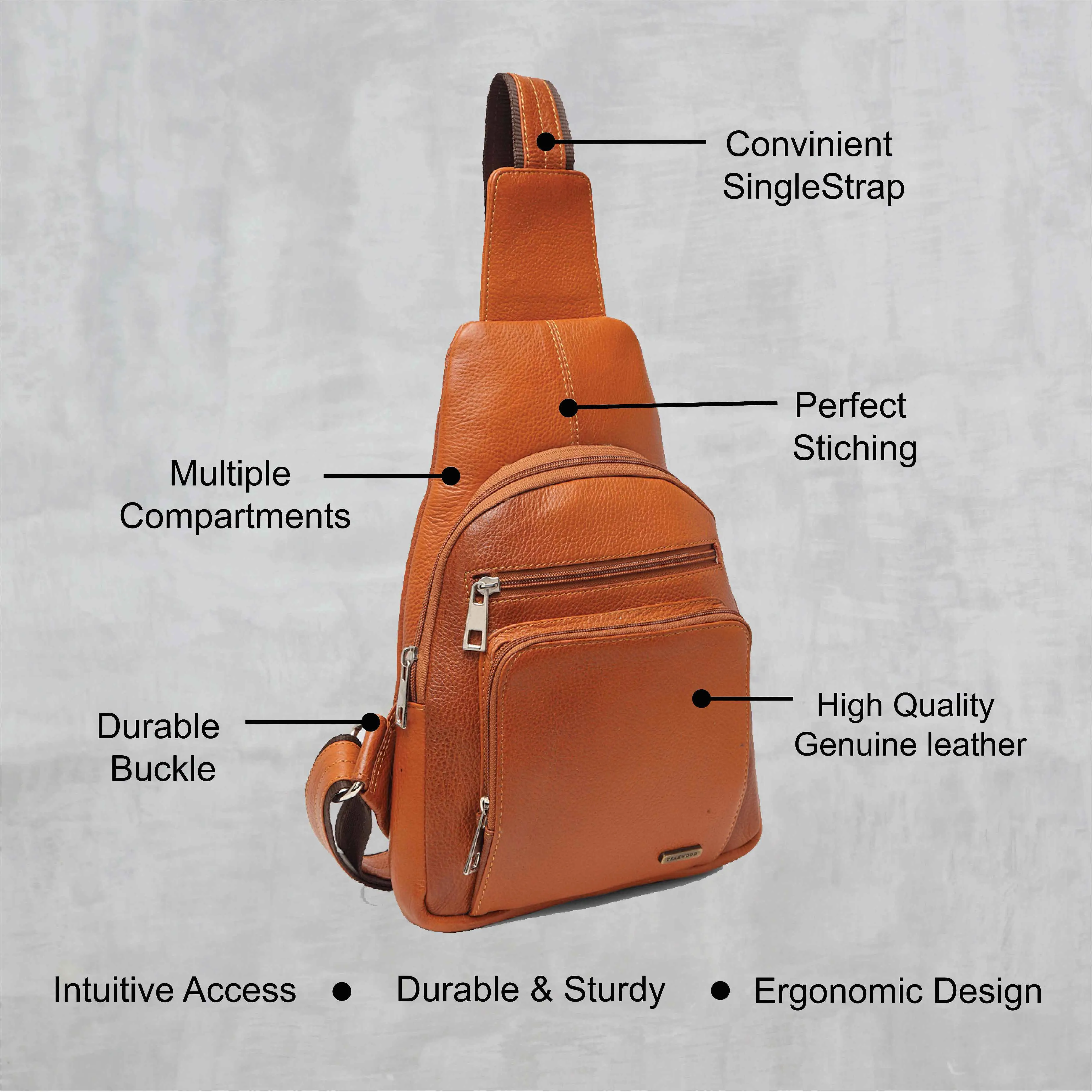 Teakwood Genuine Leather Cross Body Sling Messenger Bag || Lightweight Backpack Chest Shoulder Bags for Travelling, Hiking, Cycl