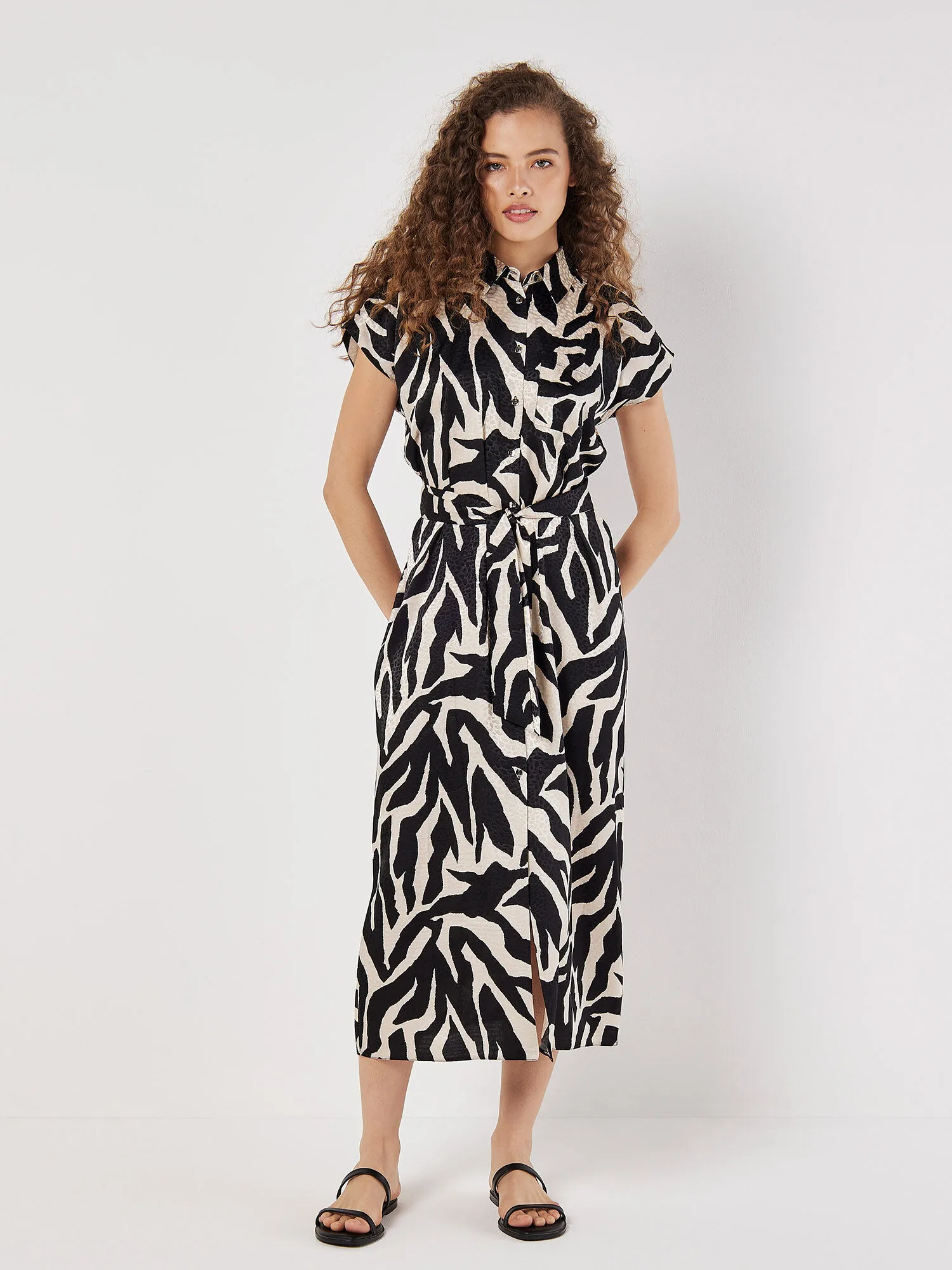 Textured Satin Zebra Print Midi Dress | Apricot Clothing