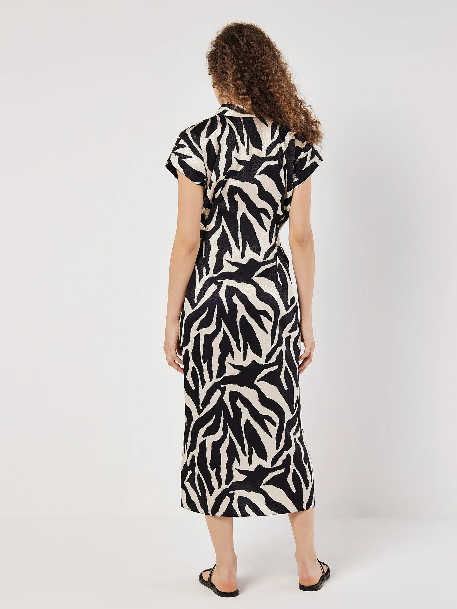 Textured Satin Zebra Print Midi Dress | Apricot Clothing