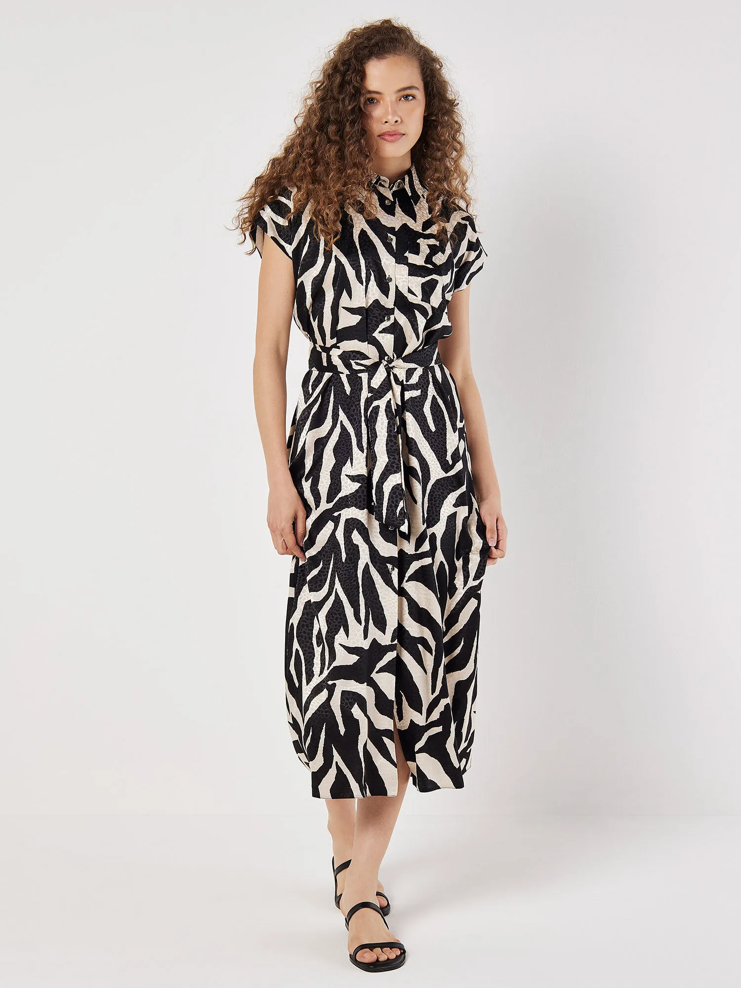 Textured Satin Zebra Print Midi Dress | Apricot Clothing