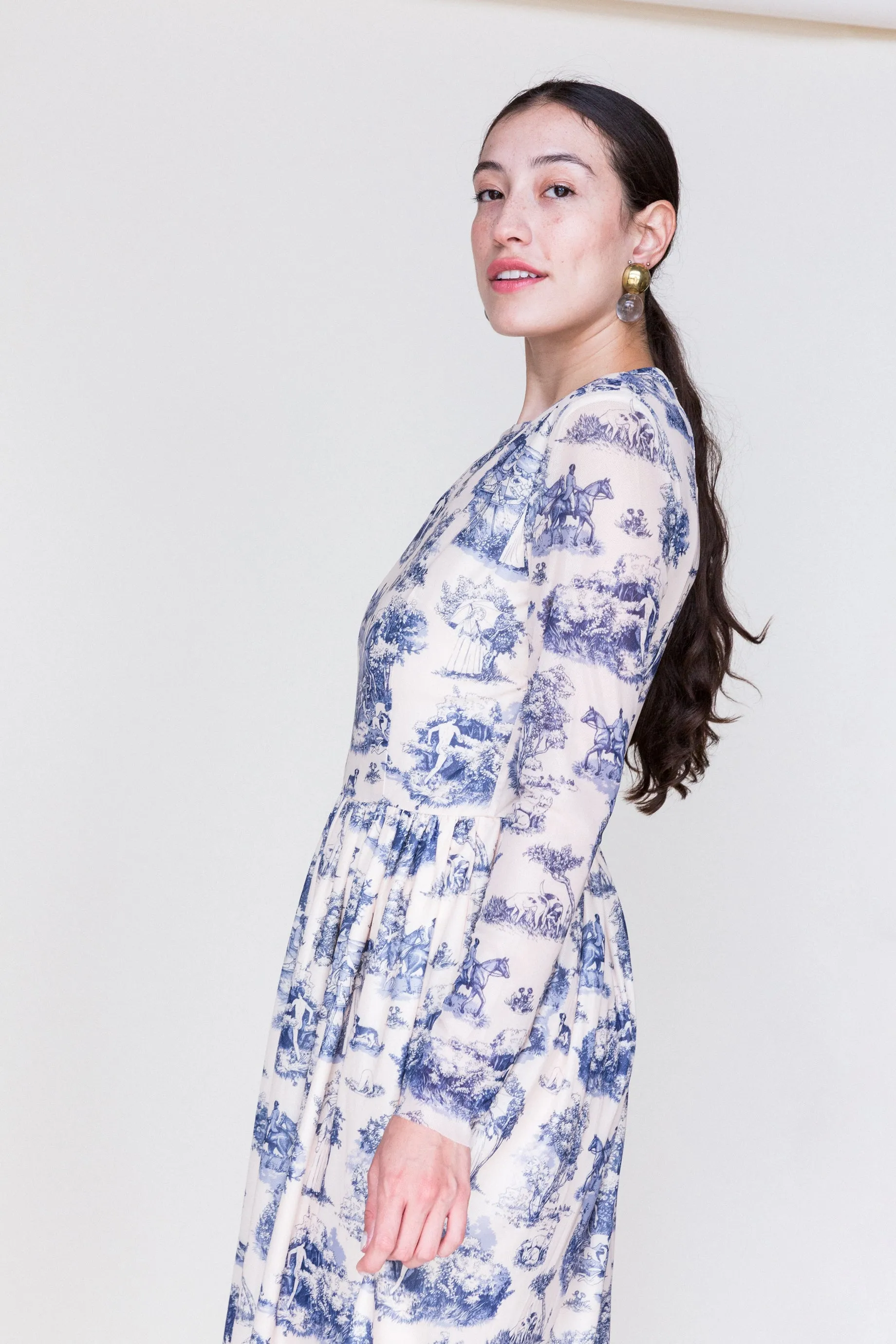 Van Long Sleeve Midi Dress in Manhunt Toile