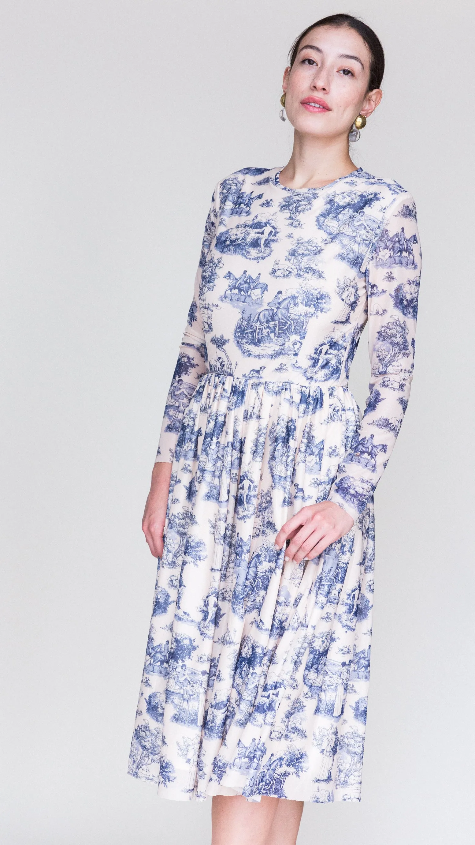 Van Long Sleeve Midi Dress in Manhunt Toile