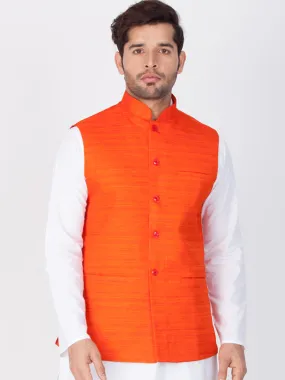 VASTRAMAY Men's Orange Cotton Blend Nehru Jacket