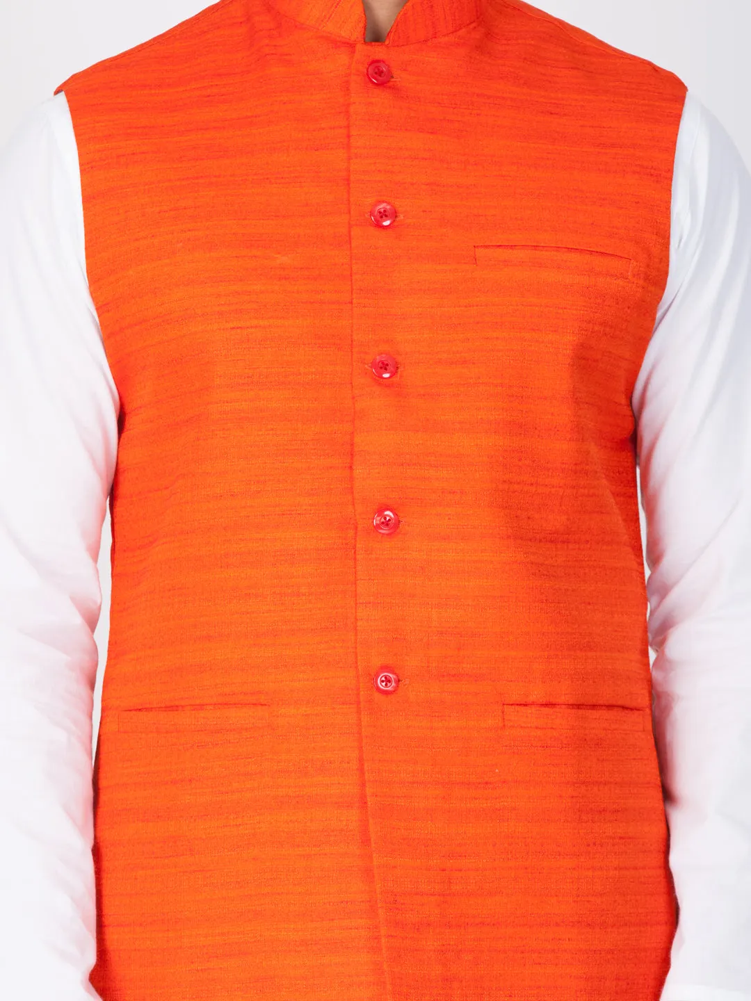 VASTRAMAY Men's Orange Cotton Blend Nehru Jacket