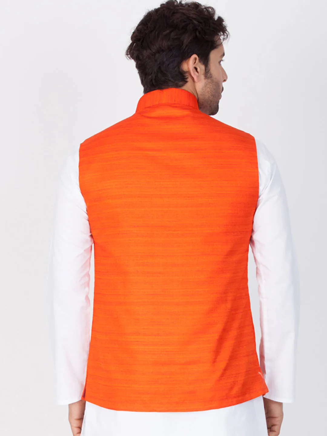 VASTRAMAY Men's Orange Cotton Blend Nehru Jacket