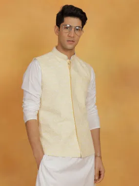 VASTRAMAY Men's Yellow Cotton Nehru Jacket