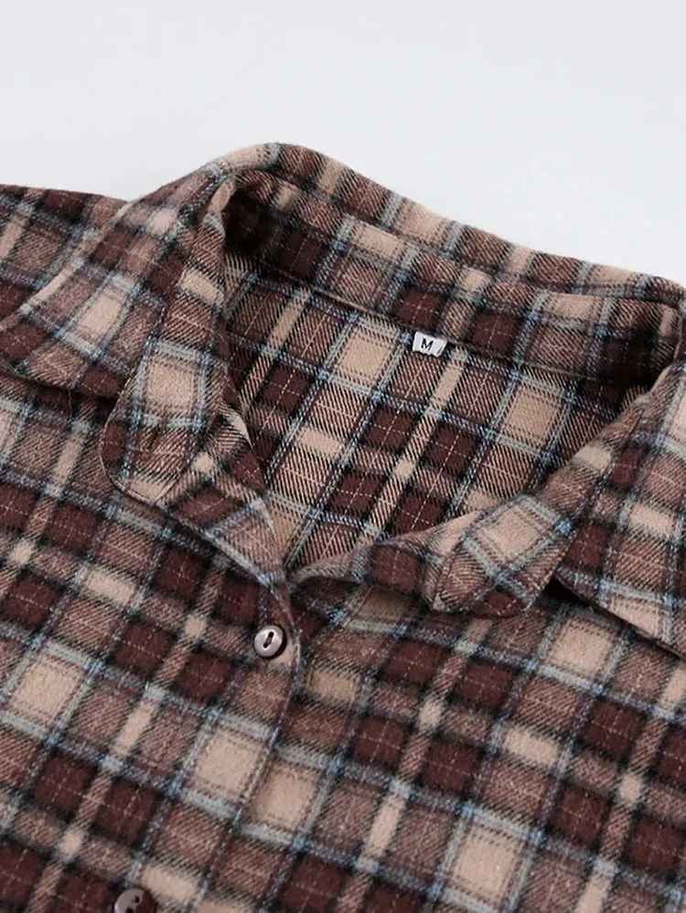 Vintage Plaid Shirts Women Loose Gingham Female Blouse Spring 2024 Button Top Shacket Oversized Long Shirts Ladies