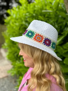 White Crochet Detail Weave Hat