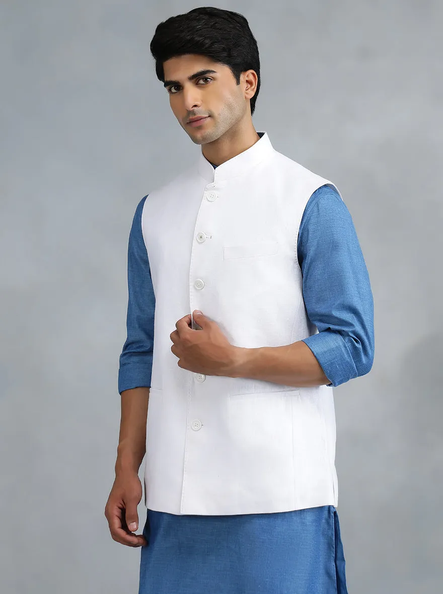 White Solid Regular Fit Modi Jacket | JadeBlue