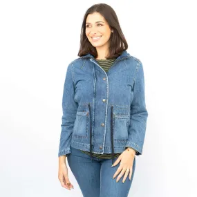 White Stuff Layla Blue Denim Jacket Long Sleeve Adjustable Waist with Pockets