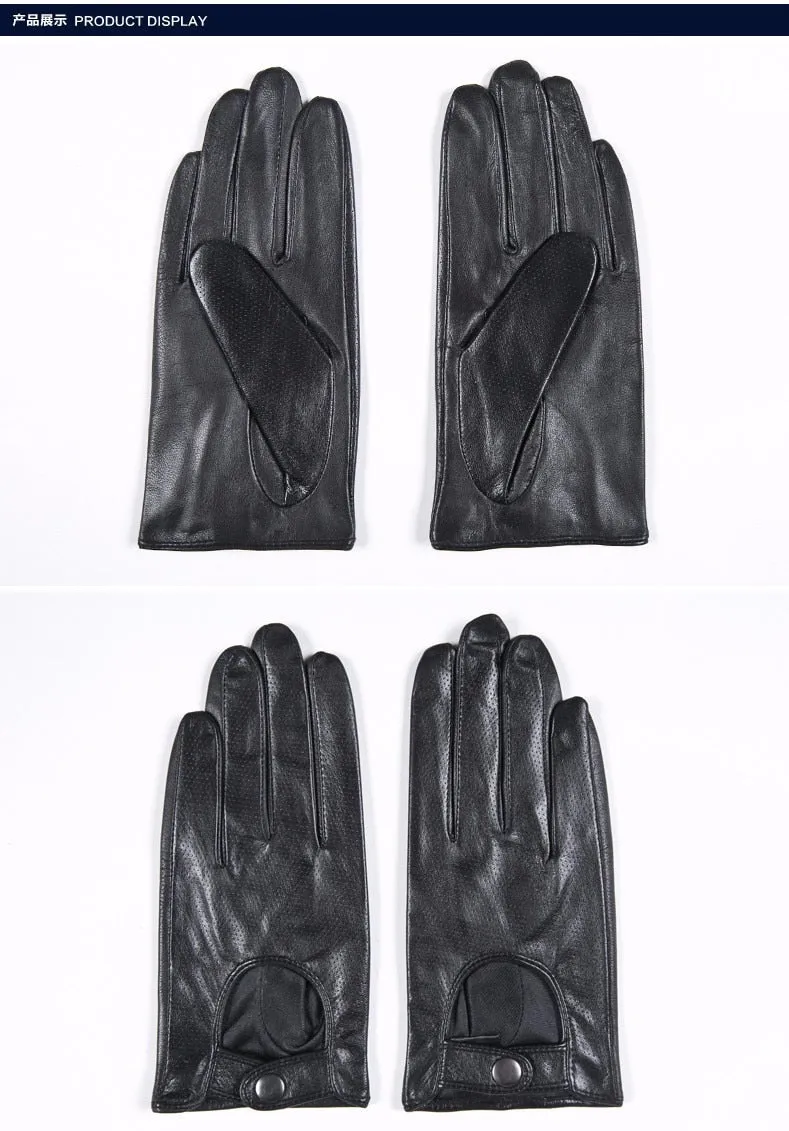 Women's Goatskin Genuine Leather Fashion Black Unlined Driving Gloves