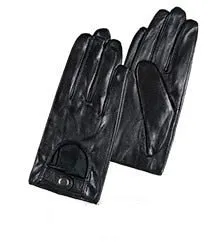 Women's Goatskin Genuine Leather Fashion Black Unlined Driving Gloves