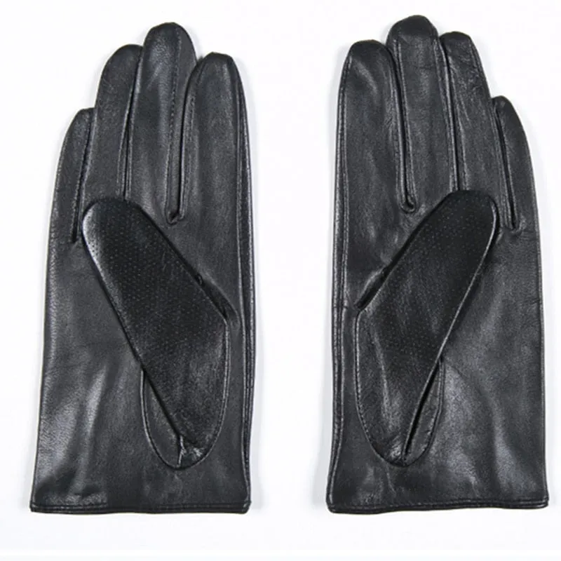 Women's Goatskin Genuine Leather Fashion Black Unlined Driving Gloves