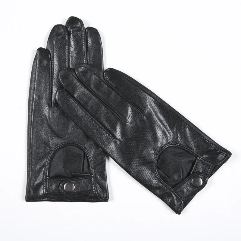 Women's Goatskin Genuine Leather Fashion Black Unlined Driving Gloves