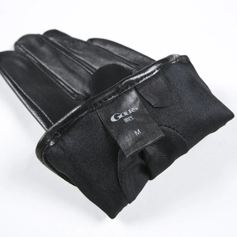 Women's Goatskin Genuine Leather Fashion Black Unlined Driving Gloves