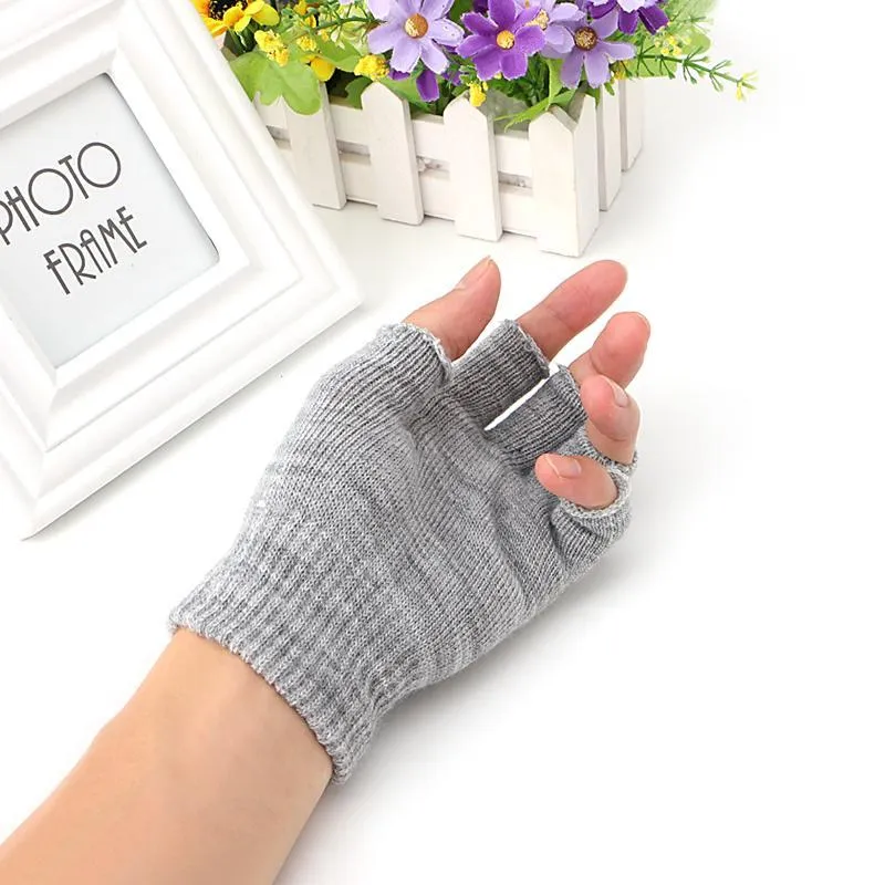 Women's Winter Soft Knitted Elastic Stretch Half Finger Fingerless Gloves