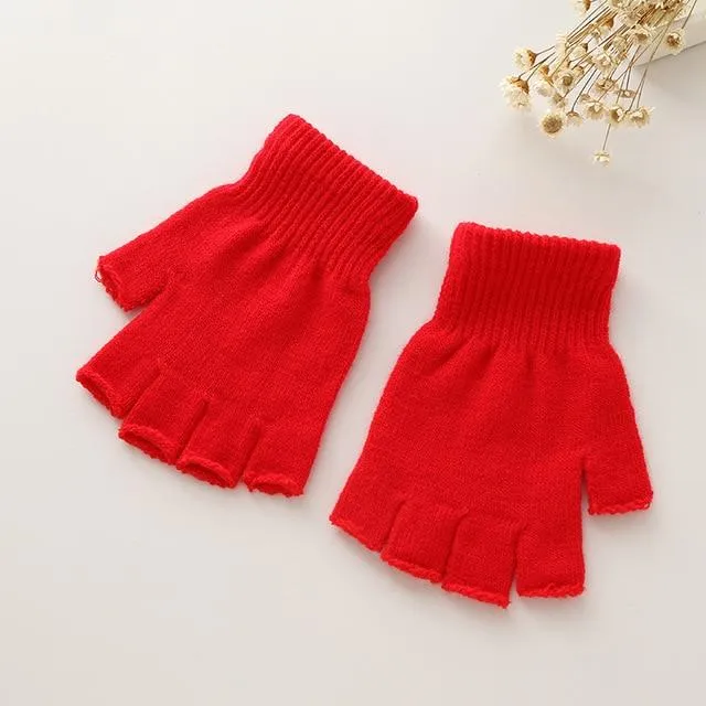 Women's Winter Soft Knitted Elastic Stretch Half Finger Fingerless Gloves