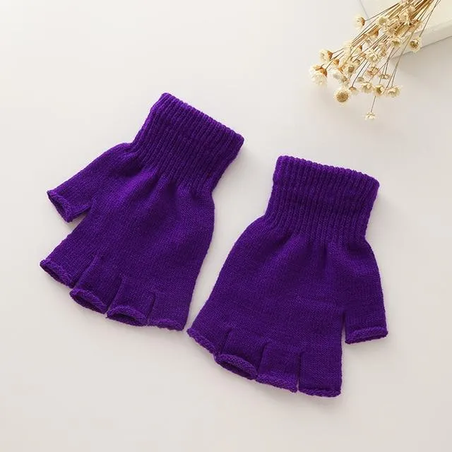 Women's Winter Soft Knitted Elastic Stretch Half Finger Fingerless Gloves