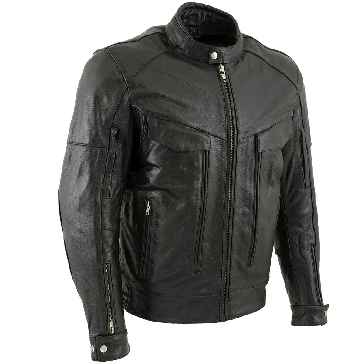 Xelement B4495 'Bandit' Men's Black Buffalo Leather Cruiser Motorcycle Jacket with X-Armor Protection