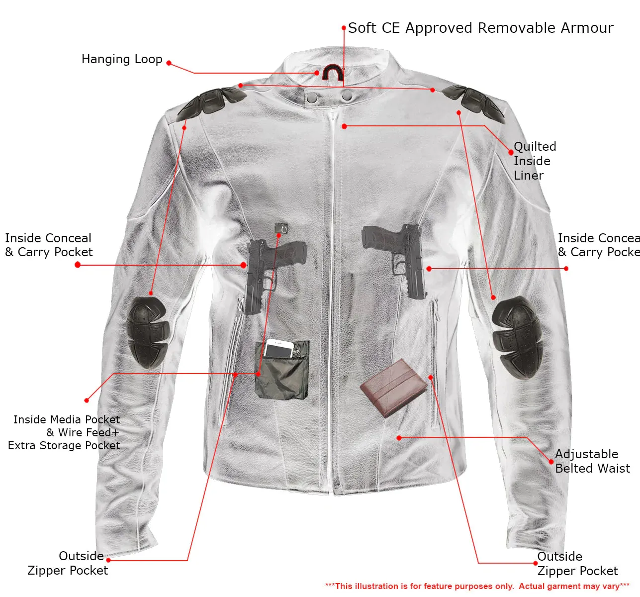 Xelement B7209 Men's 'Renegade' Black Leather Motorcycle Jacket with X-Armor Protection